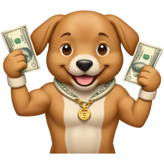 Dog flexing money emoji