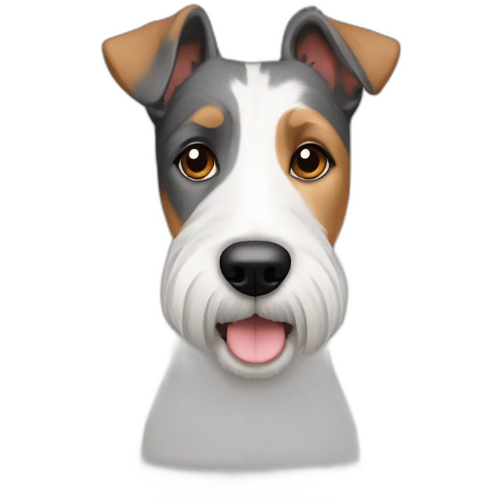 perro parecido a foxterrier con barbita, heterocromia, blanco y gris, ladrador emoji