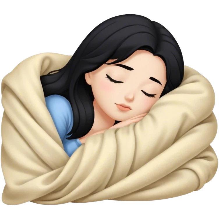 Girl sleeping with blanket, black hair, hair skin emoji