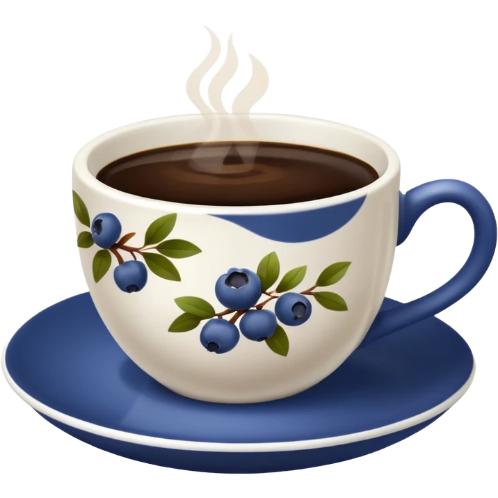 Slow brew coffee with blueberry design in a white cup emoji