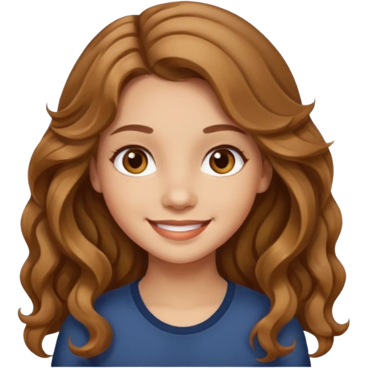 Please generate a portrait of a pretty girl with long, wavy, light brown hair., she's smiling. emoji