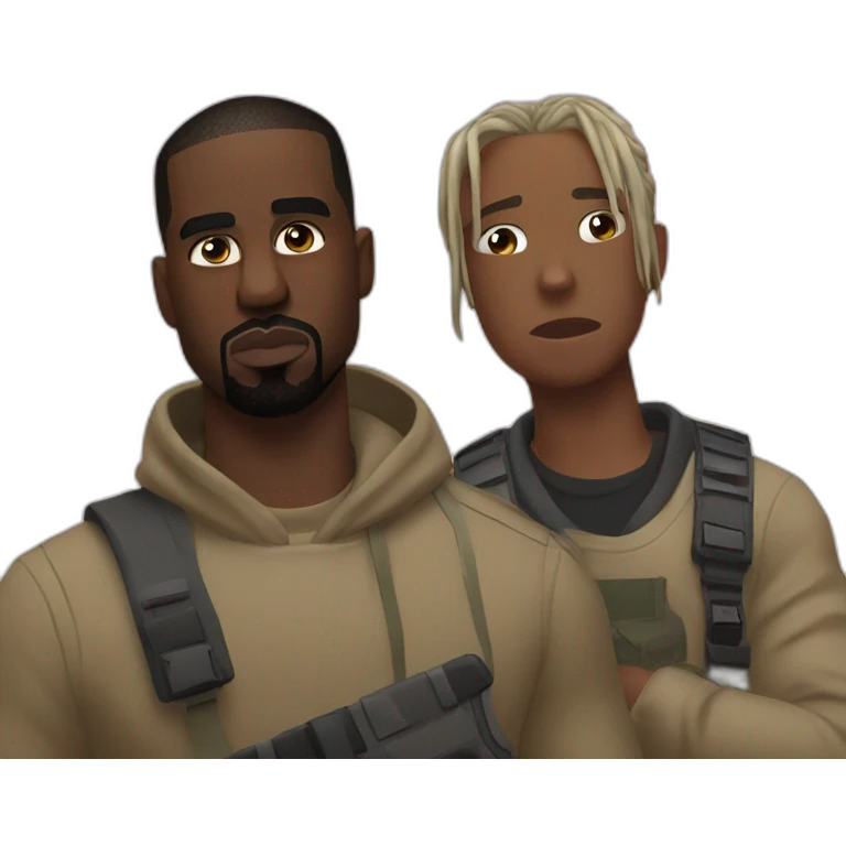 Kanye and Travis Scott playing fortnite emoji