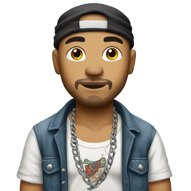 Cholo with tattoos, no hair, bandana and baggy clothes just show front view emoji