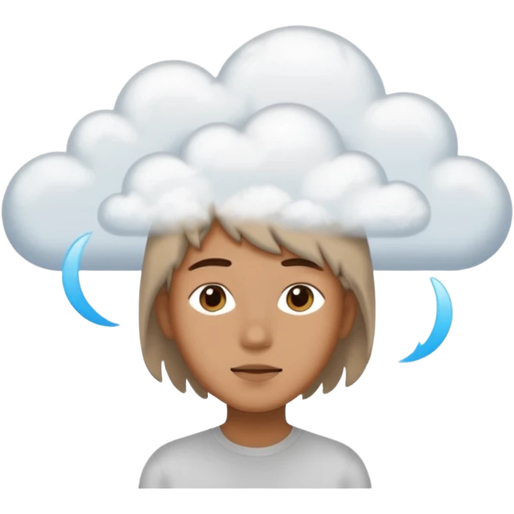 zoned out face with clouds floating around its head as if you are spaced out emoji