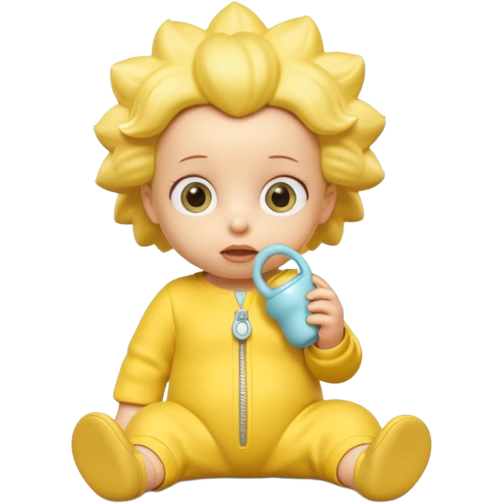 A 3D cartoon baby character entirely yellow, styled like Maggie Simpson, with pacifier, yellow onesie, big eyes, smooth shading, Memoji-style rendering, consistent with other yellow Simpsons characters. emoji
