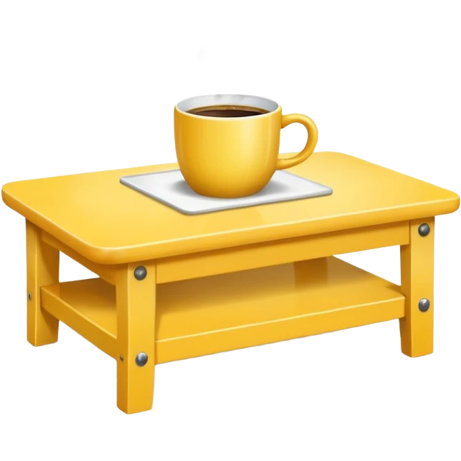 yellow coffe table, coffee on top
 emoji