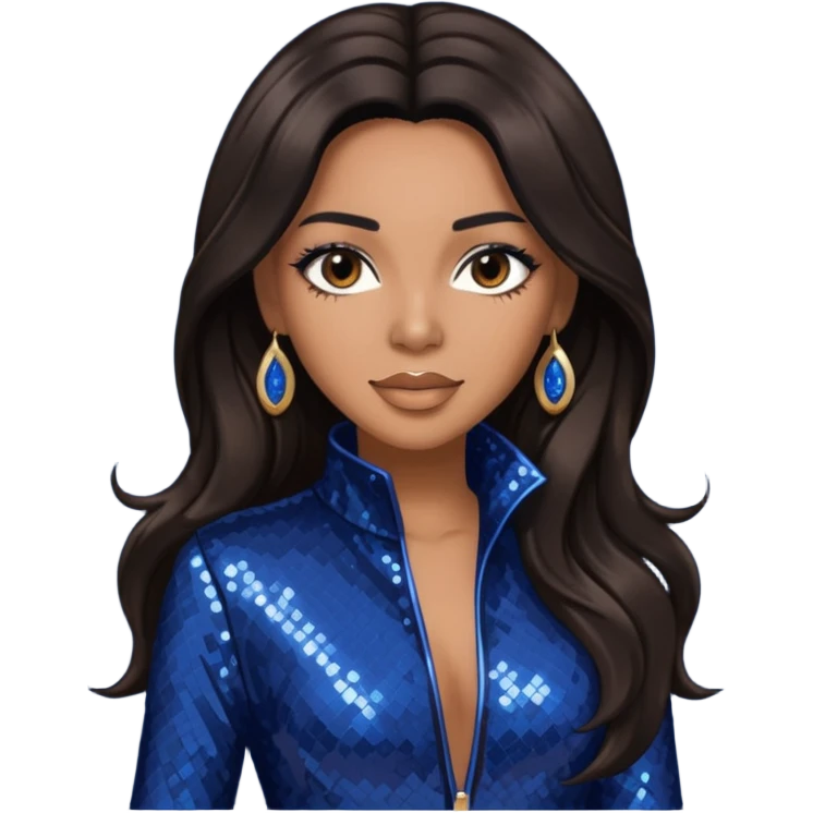 Monica, R&B Singer with long dark brown hair, dark blue sequin outfit emoji