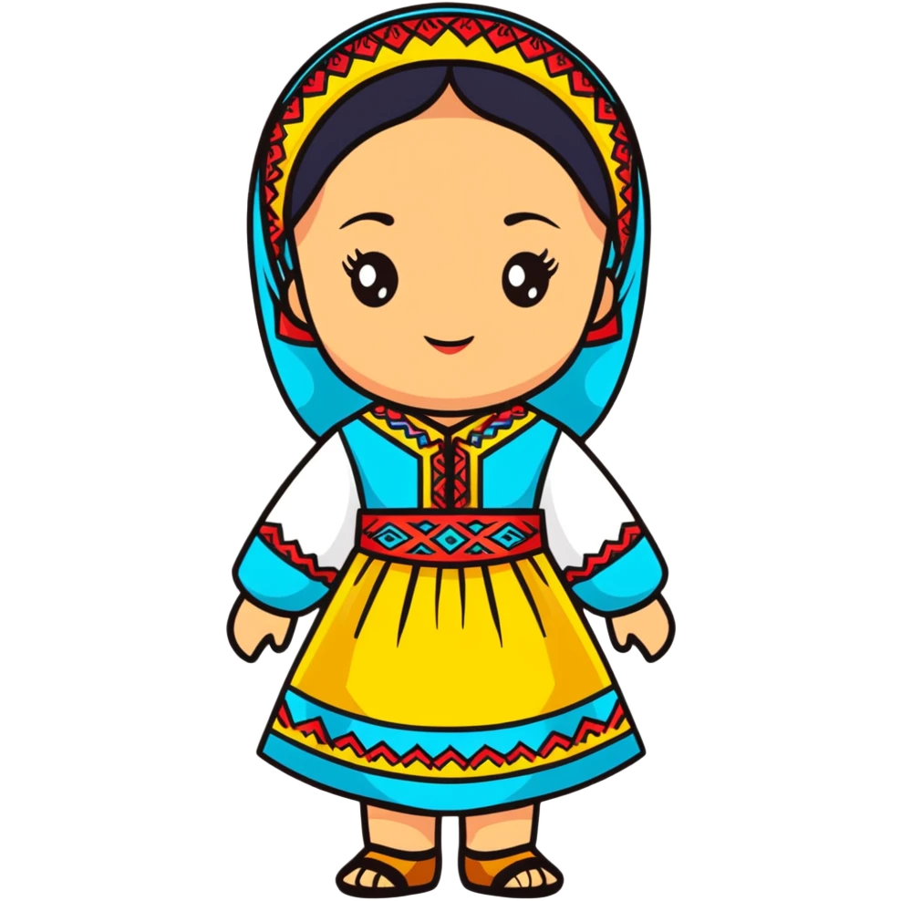 Happy Kazakh girl in colorful traditional dress emoji