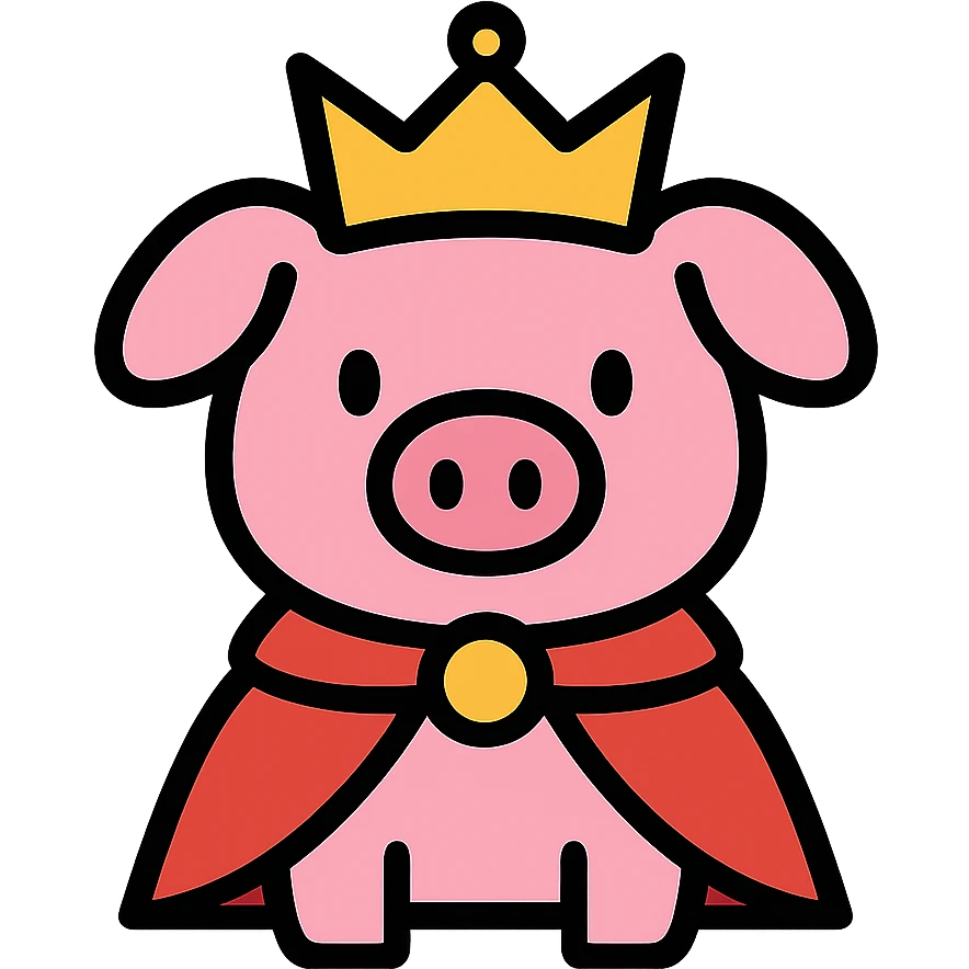 Pink pig with gold crown and royal red cape, Technoblade character emoji