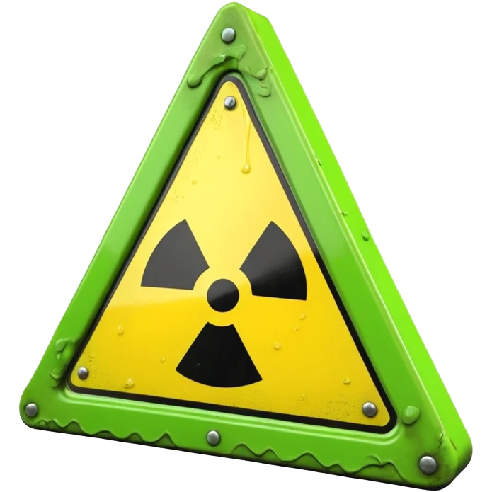 3D render of Warning Triangle, toxic waste aesthetic, neon green bubbling liquid, caution yellow metal, industrial warning texture. emoji