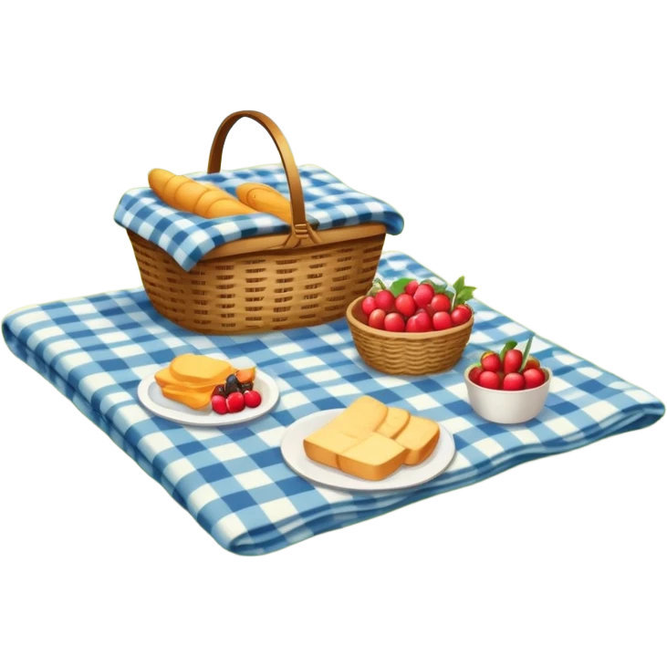 picnic scene with a blanket, basket, and food outdoors emoji