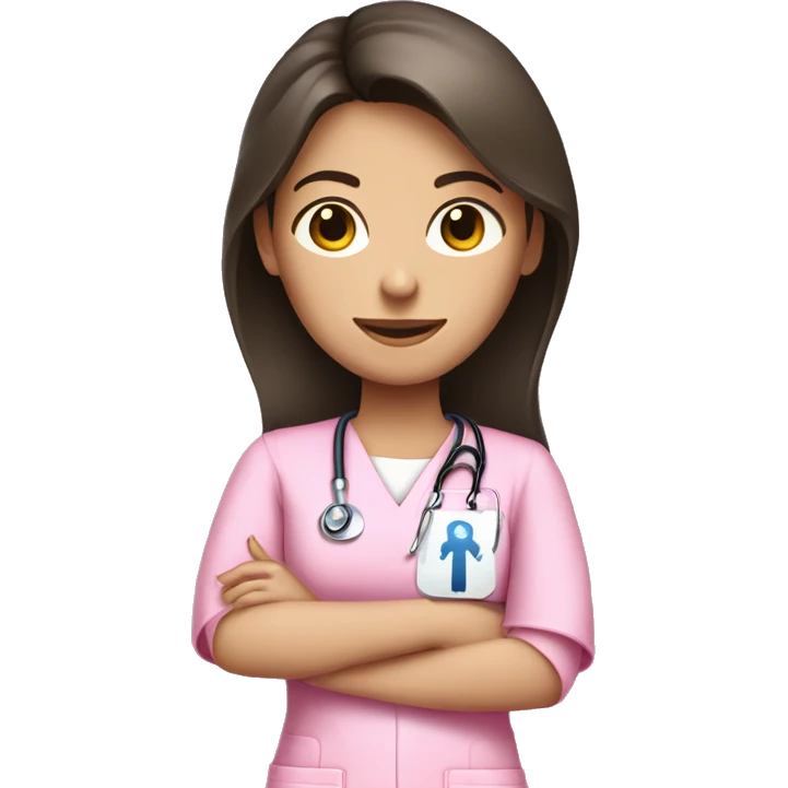 Brunette girl in pink scrubs holding an arm X-ray  emoji