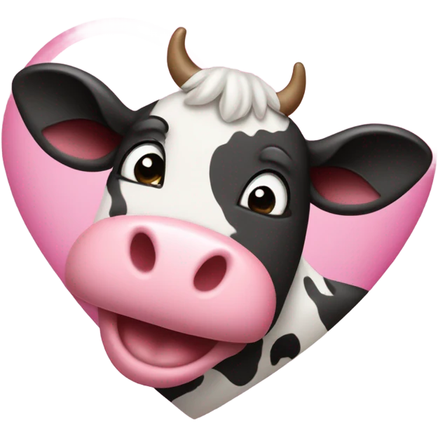 Cow print heart with pink ruffles laughing emoji