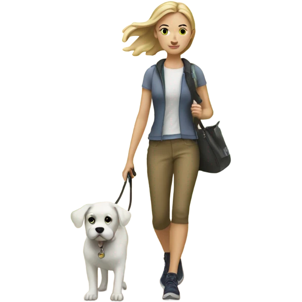White girl taking her dog on a walk emoji