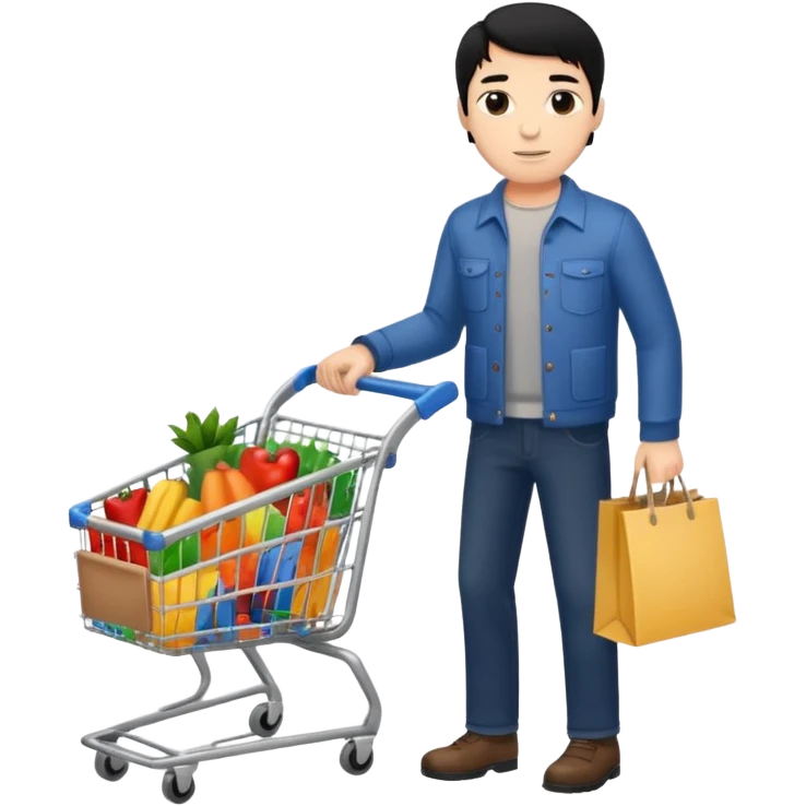 man-with-a-shopping-cart-full-body black hair emoji