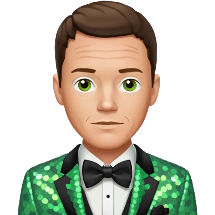 Matthew Lillard with brown hair, light green sequin suit with bow tie emoji