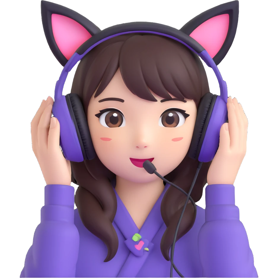 Adorable Japanese girl with kawaii cat ear gaming headphones emoji