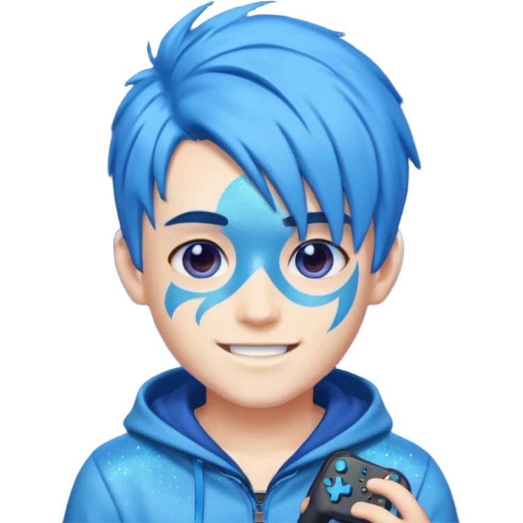 glitter blue gamer boy happy blue hair emoji