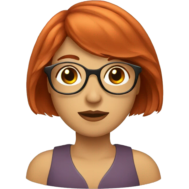 red haired woman with bob and bangs and round brown glasses emoji