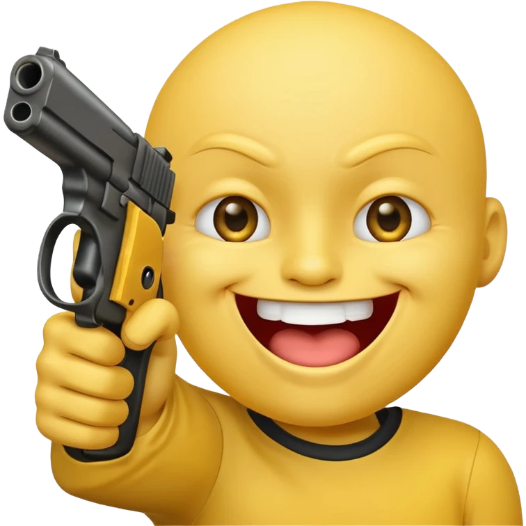 Yellow laughing face pointing gun at side of the head emoji