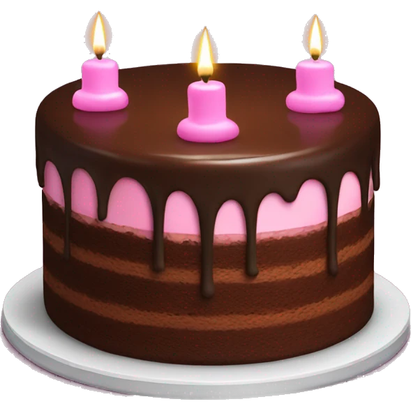 chocolate cake with pink icing on top and candles emoji