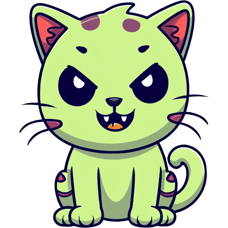 cat zombie emoji, missing ear, exposed bone, cute style emoji