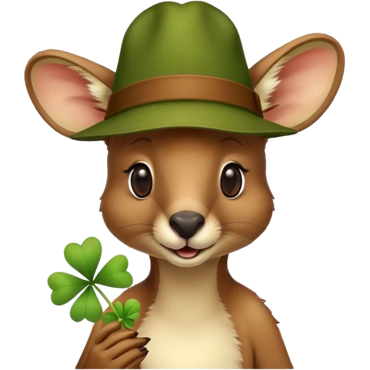 A kangaroo in a hat is eating clover. emoji