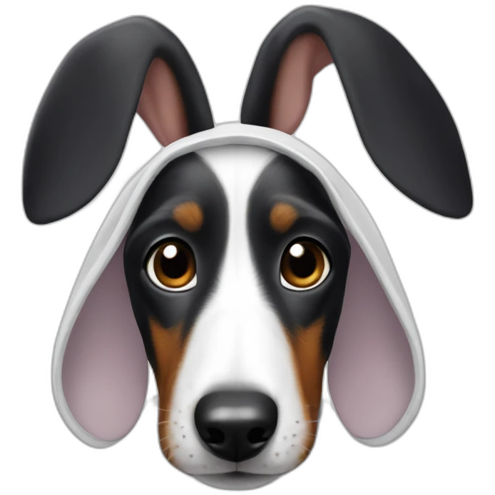 a black dachshund dog in a white bunny costume with ears emoji