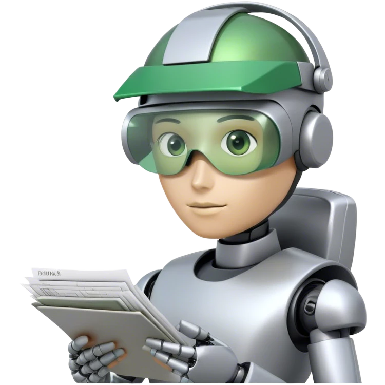 human like robot accountant with green Green eyeshades visor holding spreadsheets emoji