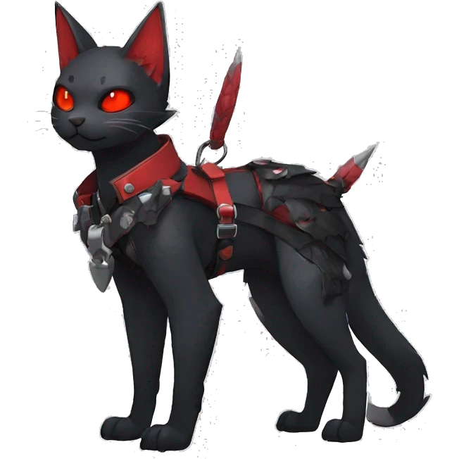 cool edgy black punk red ethereal fantasy nargacuga-bat-cat-Fakemon collar harness full body emoji
