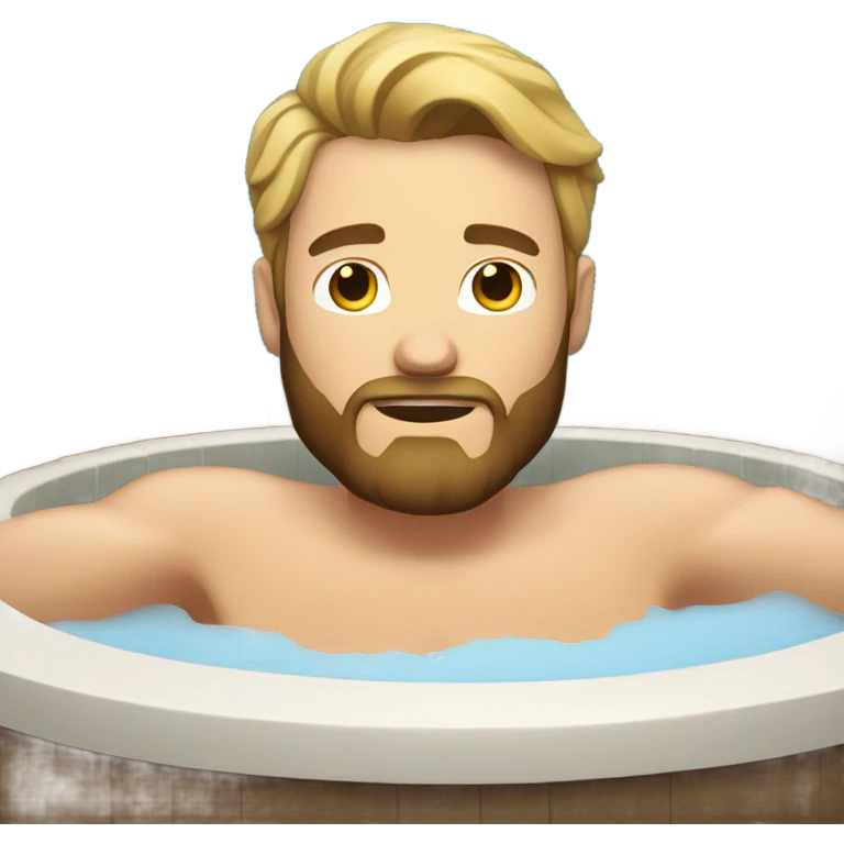 Handsome young bearded white man sitting in outdoor hot tub emoji