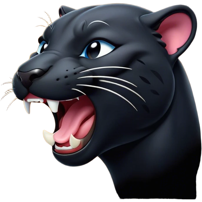 Cinematic Cute Yawning Panther Portrait Emoji, Head tilted slightly with a dramatic, wide-open yawn, showcasing a sleek, shadowy form with drowsy, half-closed eyes and a relaxed, open expression, Simplified yet irresistibly adorable features, highly detailed, glowing with a soft, cozy dark glow, high shine, relaxed yet expressive, stylized with a dash of whimsical elegance, soft glowing outline, capturing the essence of a drowsy yet affectionate jungle guardian that appears ready to stretch out for a nap! emoji