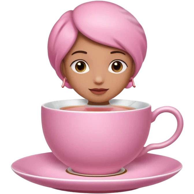 A pink teacup filled with tea, placed on a matching pink saucer, with gentle steam rising from the cup. Soft lighting, cozy and warm atmosphere emoji