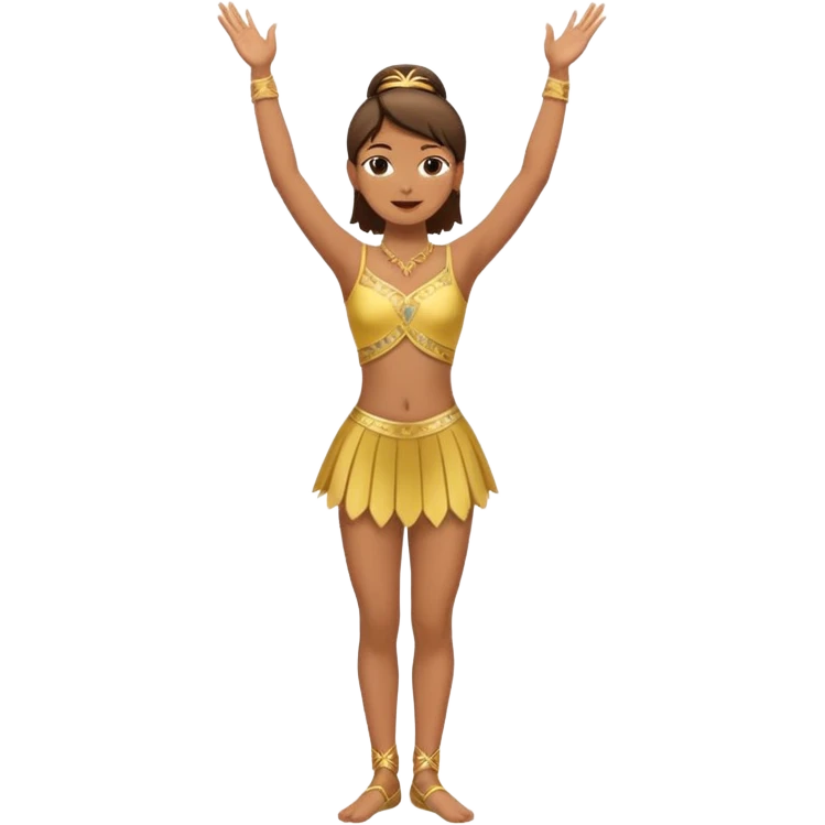 Danseuse avec les mains en l'air en haut avec Paume de mains vers l'extérieur, et une jambe sur la pointe des pieds et l'autre relevée, pliée et avec appui sur l'autre jambe.  emoji