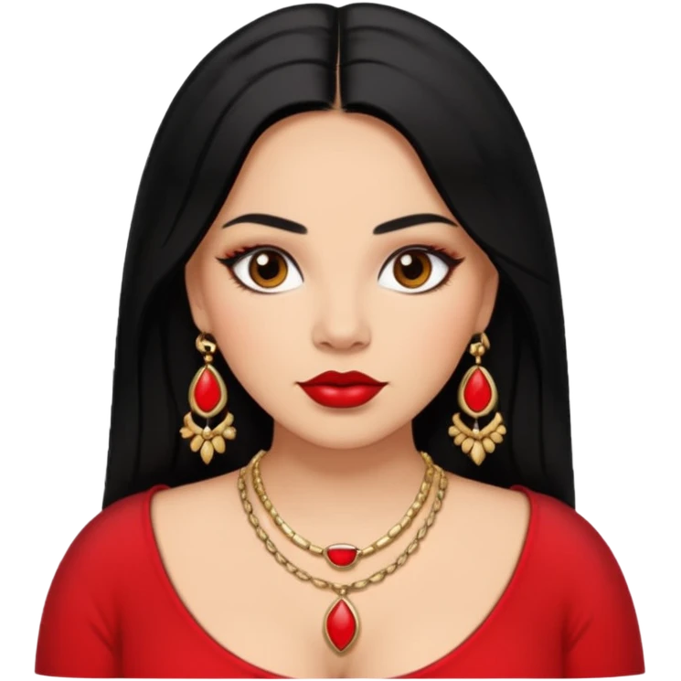 Mexican Light skin big brown eyes glamorous thick full figured women black medium straight hair red lips necklace  emoji
