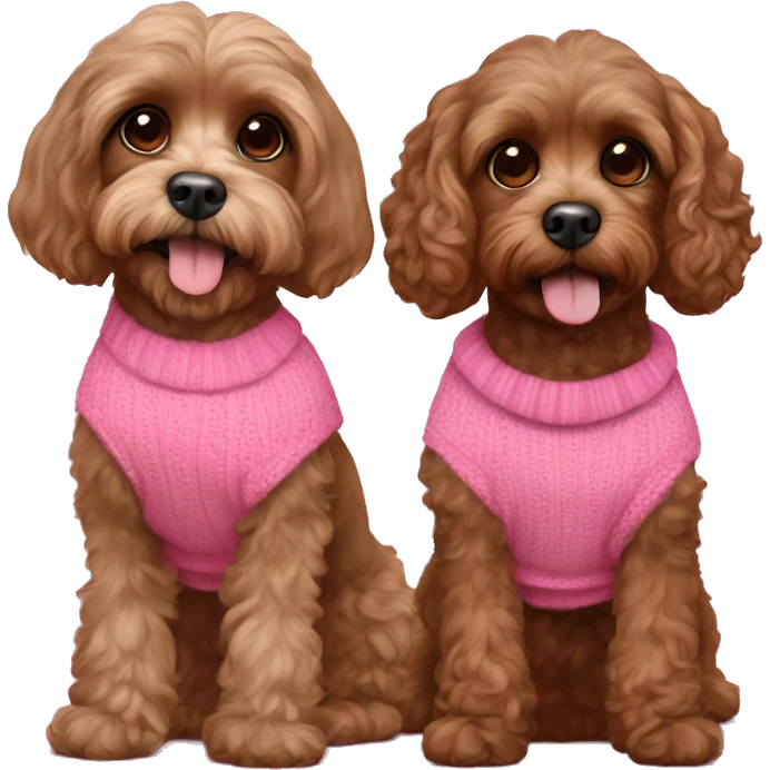All brown Cavapoo with Hispanic both of them wearing pink sweaters emoji