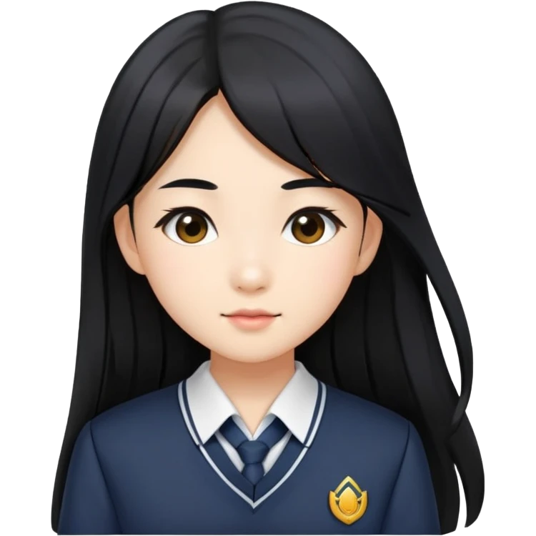 fashionable Asian schoolgirl with long straight black hair, stylish school uniform emoji