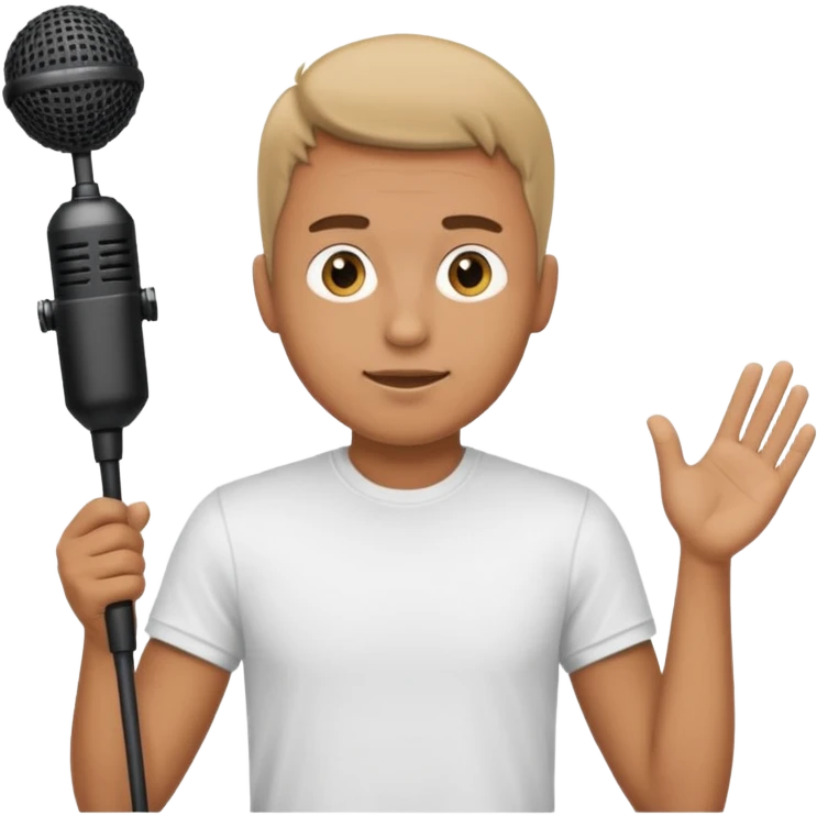 man holding a long ower head boom microphone emoji