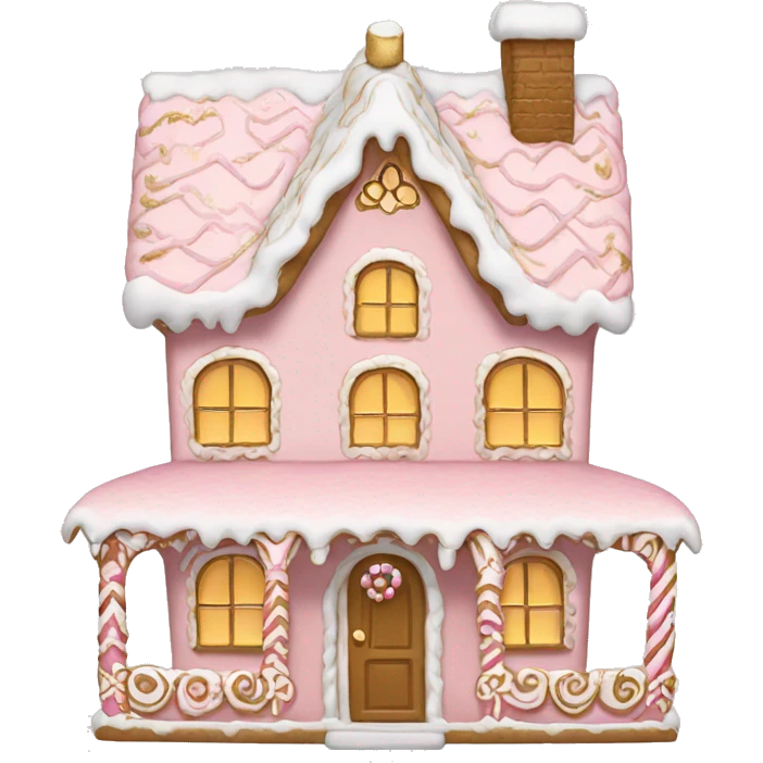 light pink and gold and white gingerbread house emoji