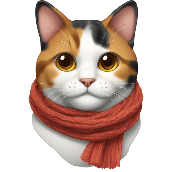 Fat Calico cat wearing a knit scarf emoji