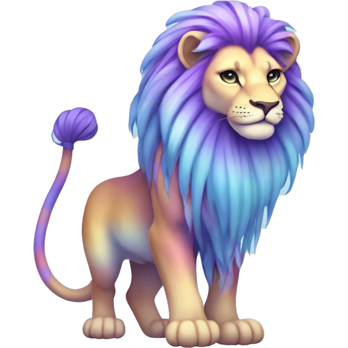 Colorful pastel vernid fantasy creature LiLaiRa Kamirah Falvie whiskers paws full body purple gradient stripes with pastel blue braided tail lion emoji