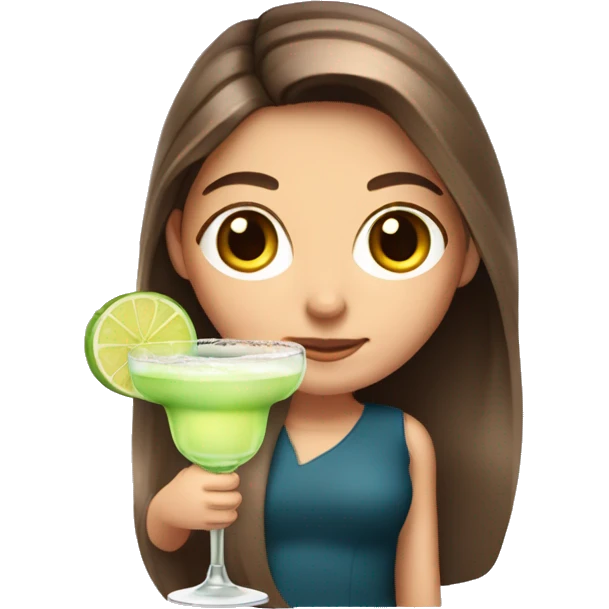 White cute girl with long brown hair holding margarita cocktail emoji