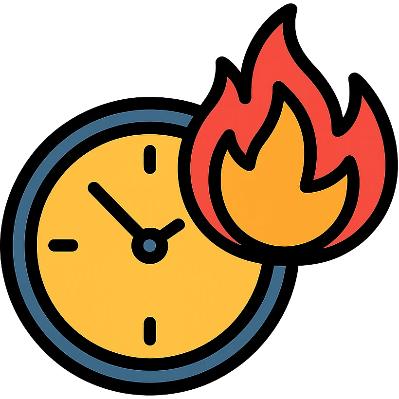clock on fire icon with color and black outlines emoji