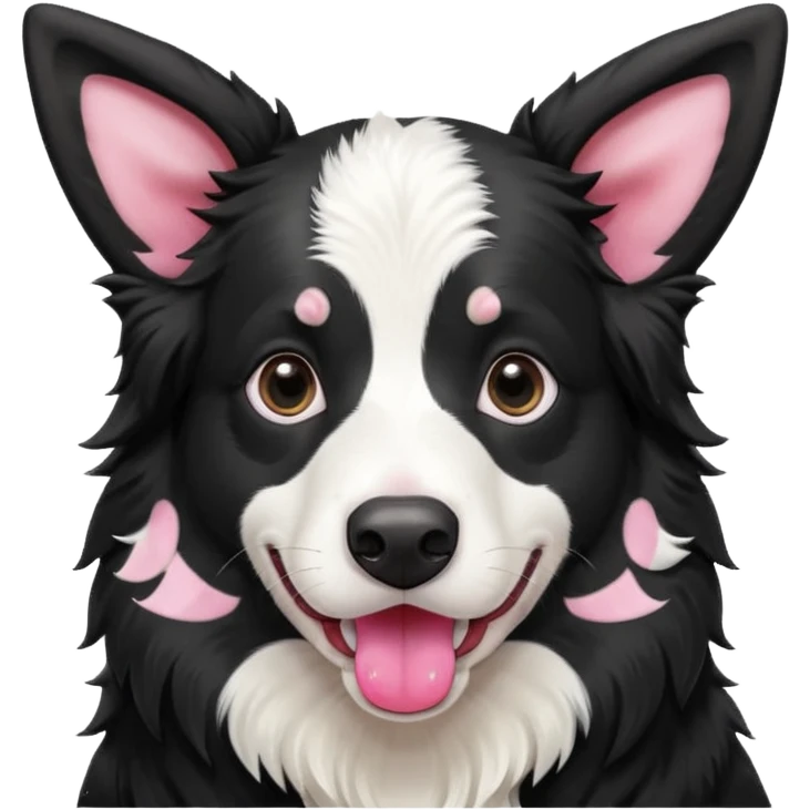 A black and white border collie with cow's horns. emoji