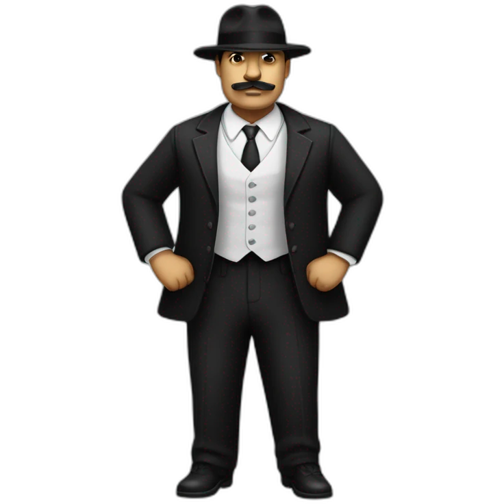 20s gangster full body, white man fat mustache fedora black suit emoji