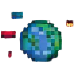 A retro-style representation of space with stars and planets emoji