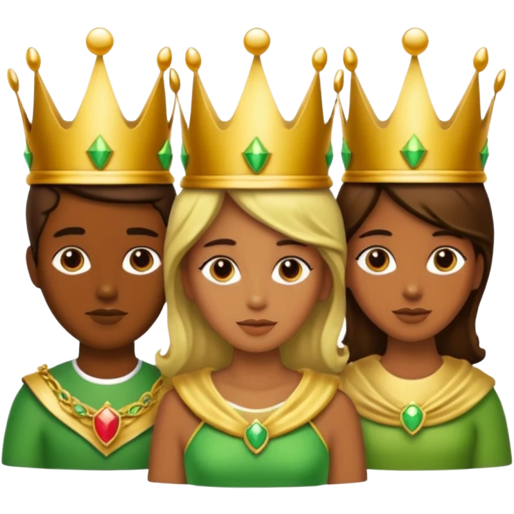 three with a crown that unites them with golden and green colours emoji