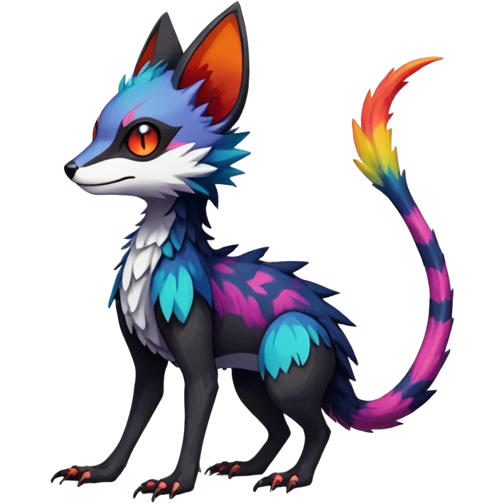 Rare realistic exotic edgy dark gothic gloomy epic pretty beautiful handsome gorgeous aesthetic colorful vibrant Vernid-Trico-species-Fakemon-creature by LiLaiRa, 4 legs, 1 tail, random markings, (full body) emoji