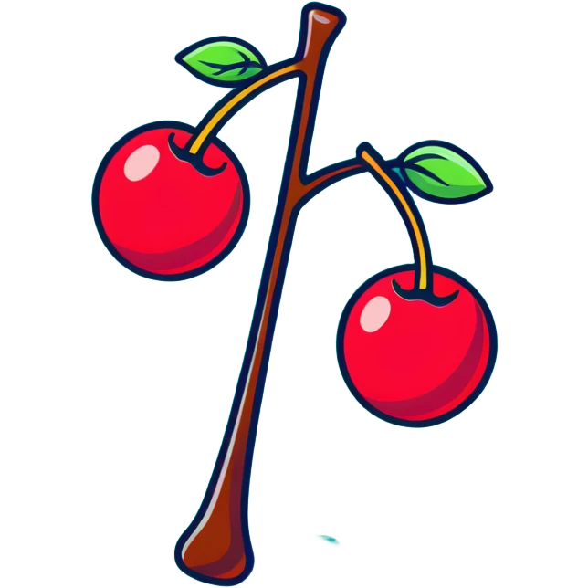Two deep burgundy cherries connected by a green stem, rich dark red color emoji
