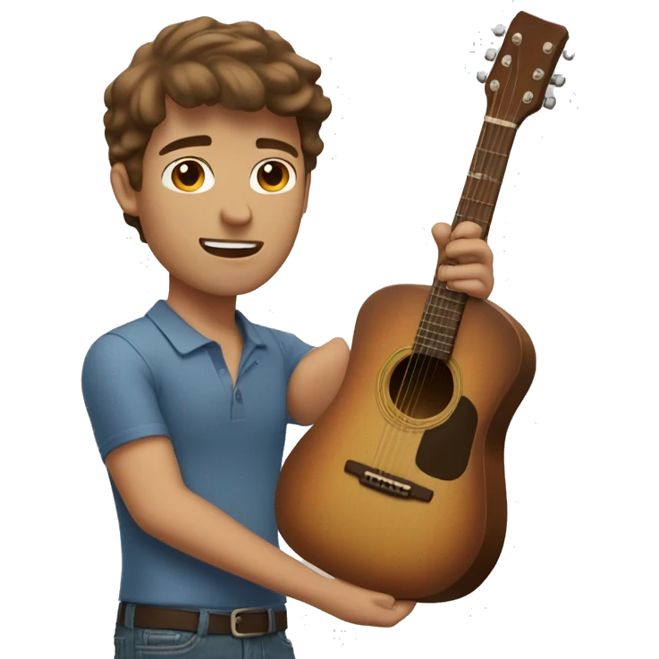 Brown haired guy playing guitar with short jean shorts on and a polo shirt emoji